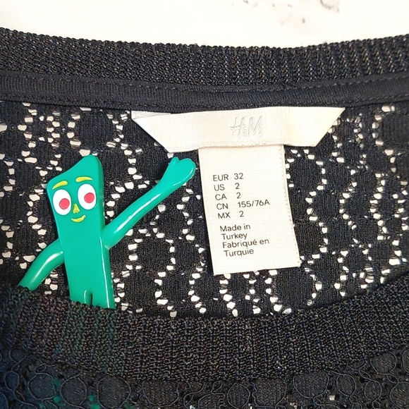 Black Knit Lace Top with Pompom Trim, Size 2 - Picture 5 of 6